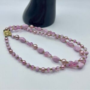 Vintage Pink Beaded Double Strand Necklace